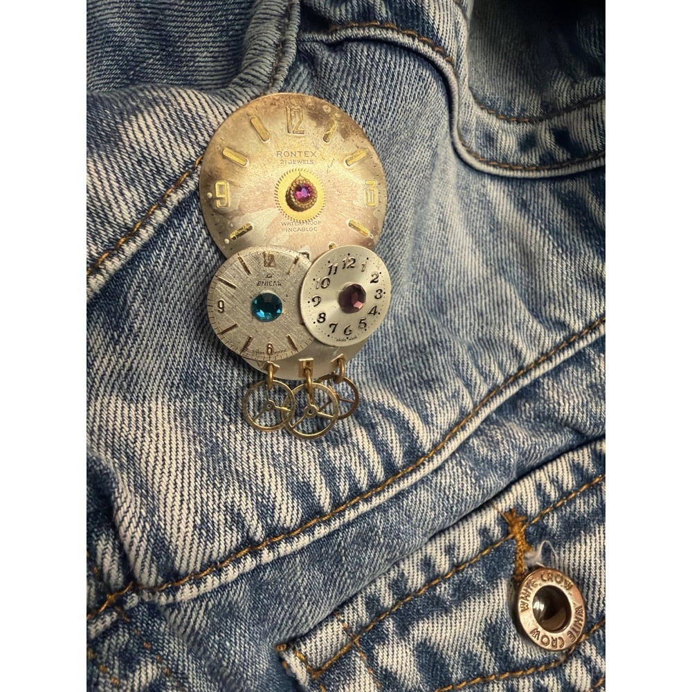 Watch Parts Brooch Pin Swiss Rontex Enicar Dial Steampunk Jewelry Whimsy Trendy